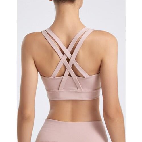 New Yoga Vest Womens Sports Bra Fitness Underwear Gym Workout Running Push-Up Cross-Back Crop Bra Solid Color Fitness Top