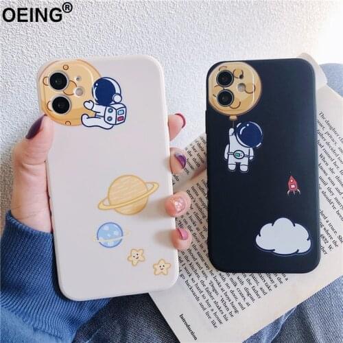 OEING Space Astronaut Phone Case For Iphone 12 Pro Max Mini 11 7 8 Plus X XS Max XR SE Cartoon Case Cover Full Lens Protection