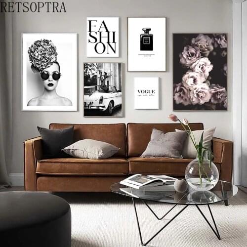 Black and White Modern Minimalist Fashion Nordic Posters and Prints Wall Art Street View Combination Painting Living Room