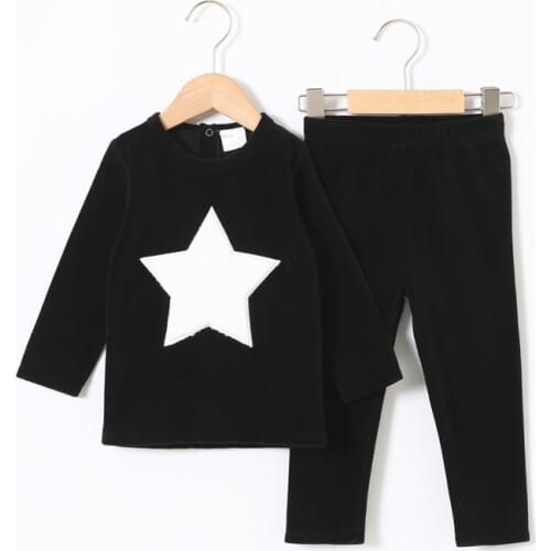Children clothes 2pcs set velour kids clothes baby boy clothes girls clothes round neck long pants heart star children set 2-5T
