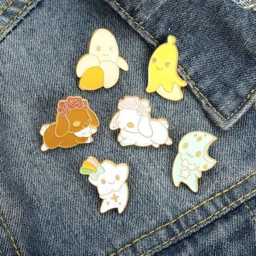 Banana Puppy Stars Pins Enamel Pins Cute Lapel Badges For Clothes Jewelry Collar Brooches Gifts Accessories For Kids Friend