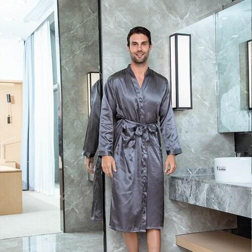 Pure Color Male Satin Robe bridegroom Wedding Robes Kimono Bathrobe Gown Sleepwear Casual Male Nightgown Sleep Robe Home Wear