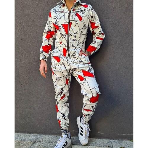 Cool Mens Sets 2 Pieces Set Tracksuit Mens Clothing Jackets + Pants Pullover Sportwear Gentlemen Geometric Mens Clothes S-3XL