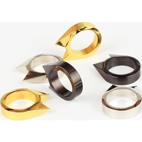Women Men Safety Survival Ring Tool Self Defence Stainless Steel Ring Finger Defense Ring Tool Silver Gold Black Color