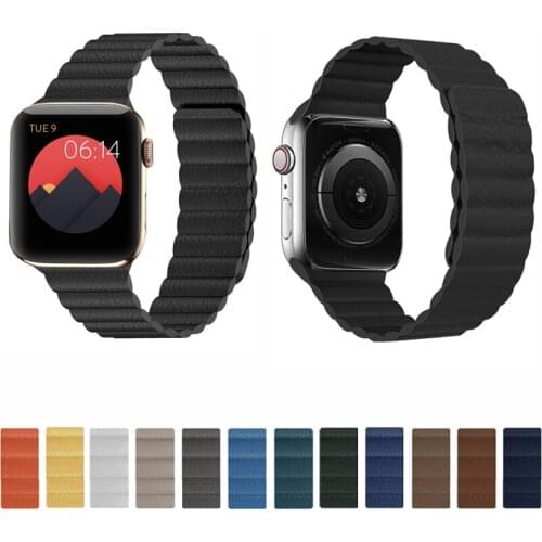 Leather Link for Apple watch band 44mm 40mm 38mm 42mm Watchband Magnetic Loop Bracelet iWatch seires 6 5 4 3 2 1 SE Strap
