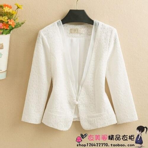 V-Neck Lace Cardigan Seven-Point Sleeve Small Suit Womens Jacket Short 2021 Spring And Summer Blazer Ladies Qipao Tops zh1194