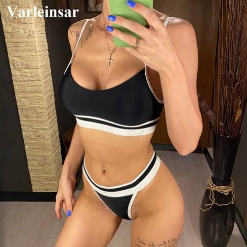 Sexy Splicing Ribbed Bikini Female Swimsuit Women Swimwear Two-pieces Bikini set Flower Leaves Bather Bathing Suit Swim V2864B