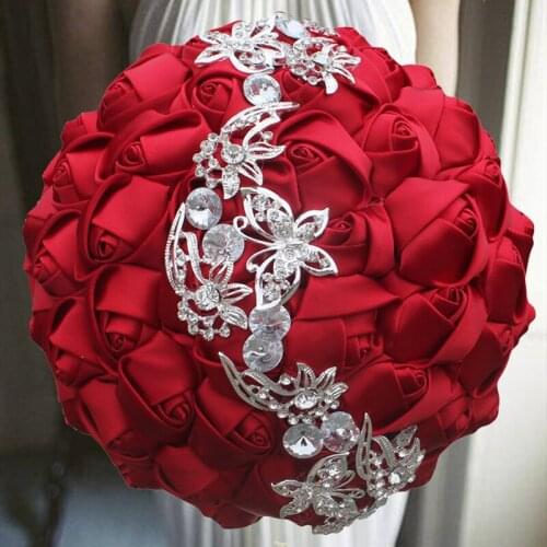 Hot Selling 1pc/lot Red Bridal Flower With Butterfly Crystal Brooch for wedding decoration