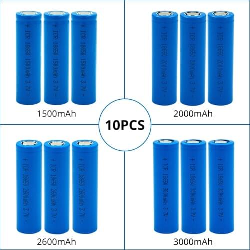 10pcs 1.5Ah/2.0Ah/2.6Ah/3.0Ah 18650 3.7V Rechargeable Battery ICR 18650 Lithium Batteries Li-ion Bateria for Flash Light Torch