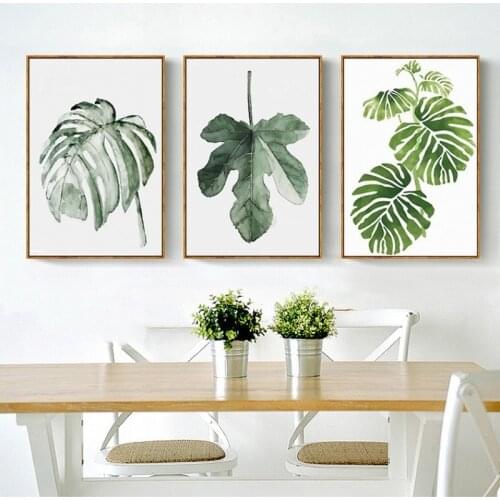 Nordic Minimalist Green Leaf Modern Canvas Paintings Posters Print Sheets Wall Art PicturesDining Room Interior Home Decoration