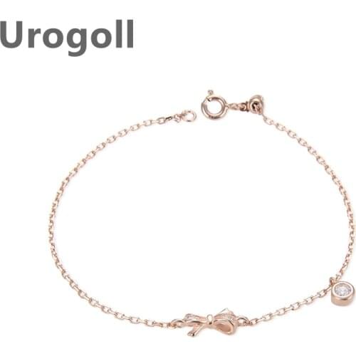 Fashion Trendy Bracelet 925 Sterling Silver Bracelet Rhinestone Rose Gold Bow Zircon Bracelet Jewelry Charm Bracelets For Women