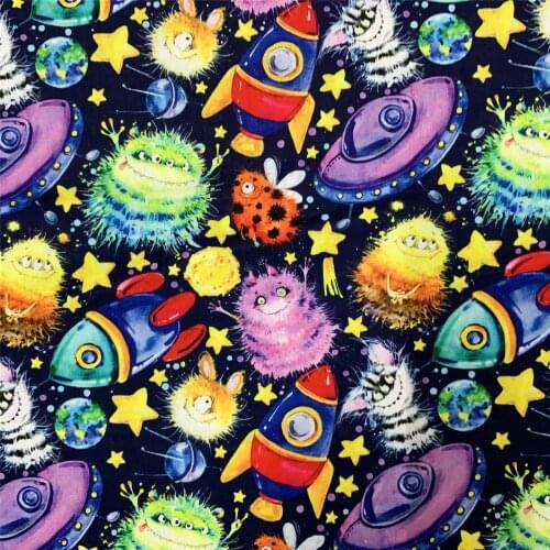 Cartoon Monster rocket ship UFO 100% Cotton Fabric for boy Clothes Hometextile Cushion Cover Backpacks Curtain DIY 110cm Width