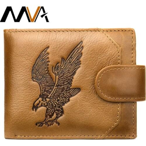 MVA Mens Wallet Genuine Leather Mens Purse For Men Bifold Money Purse Male Wallets With Coin Pocket Slim Wallet For Cards 7040