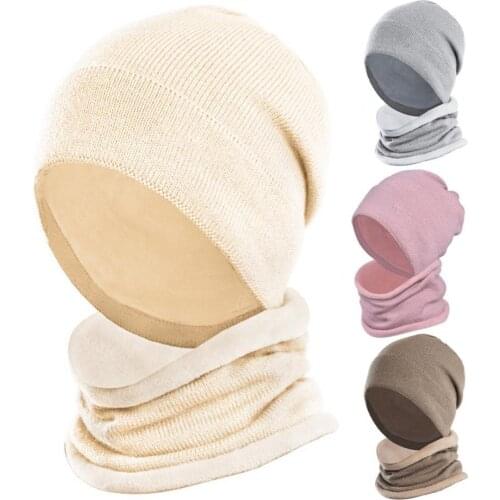 Neckerchief Set Solid Color Warm Unisex Hat Supplies Plush Knit Hat For Winter