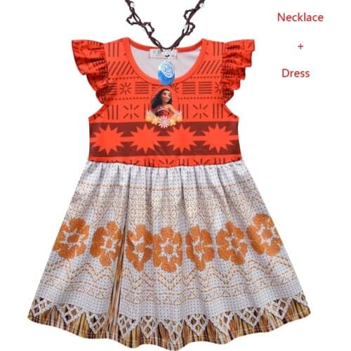 2021 New Kids Girls Clothes Cosplay Costumes Princess Dress Moana Vaiana Party Dresses Necklace Maui Chick Handan Spotted Pig