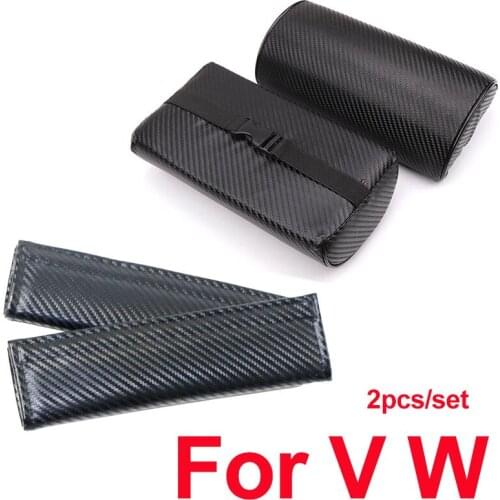 2pcs Carbon Fiber Safety Neck Pillow Headrest Seat Belt Shoulder Strap Pad For Passat B6 B7 CC Golf MK5 MK6 Tiguan Car Styling