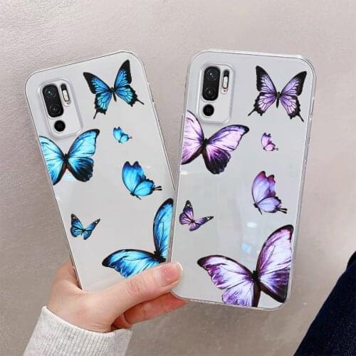 Transparent Blue Butterfly Phone Case for Xiaomi Note 11 11lite for Redmi Note 7 8 9 Pro POCO X3 NFC Cartoon Silicone Back Cover