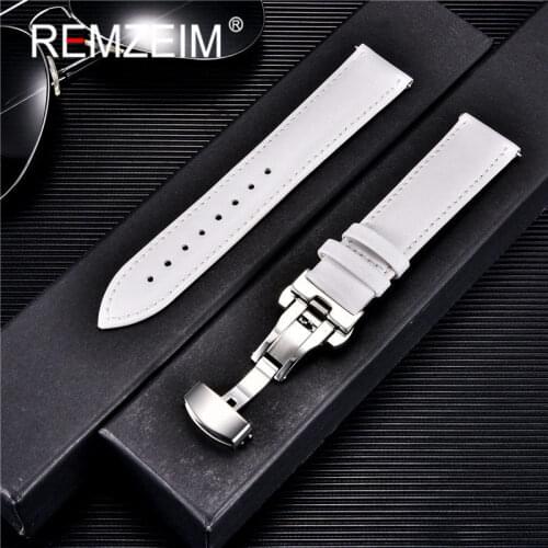 Smooth Genuine Calfskin Leather Watchband 18mm 20mm 22mm 24mm Straps with Solid Automatic Butterfly Buckle 6 Colors Watch Band