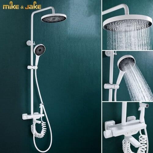 Bathroom white shower thermostatic constant rainfall shower set pure white bath shower mixer hot and cold thermostatic shower