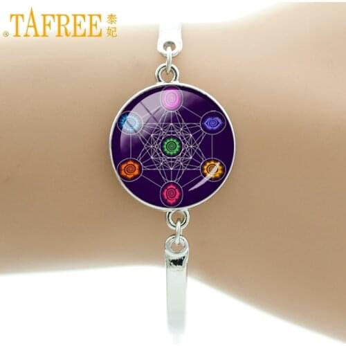 TAFREE Metatron cube bracelet chakra cosmic energy centres mysterious purple art colorful cube picture charm women jewelry B1245