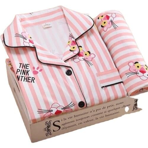 Womens Home Clothes Cartoon Print Pajamas Tops+Pants Cotton Silk Soft Pijama Set Mujer Long Sleeve Loungewear 2021 Sleepwear