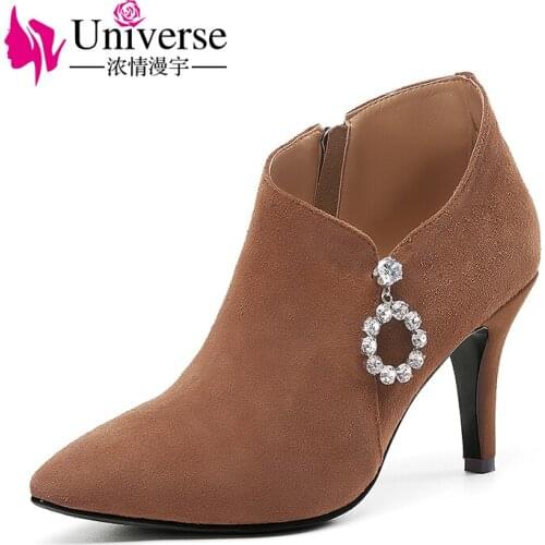 Universe new winter super high heel boots thin heel women ankle boots elegant crystal decorated boots G284