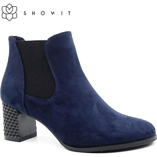 New Fashion Autumn shoes women ankle boots suede Blue Chelsea footwear woman Shoes High heel ladys winter boots