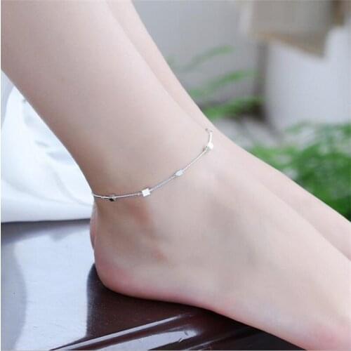 Top Quality Girls Square Anklets For Women Jewelry Fashion 925 Sterling Silver Bracelet Lady Accessories Silver Bijou Lady Gift