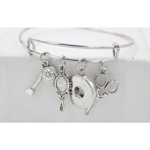 10PCS Interchangeable Jewelry Hair Stylist Dryer Mirror Scissors Charm Wire Bangle Bracelets Bijoux Pulsera For Snap Jewelry