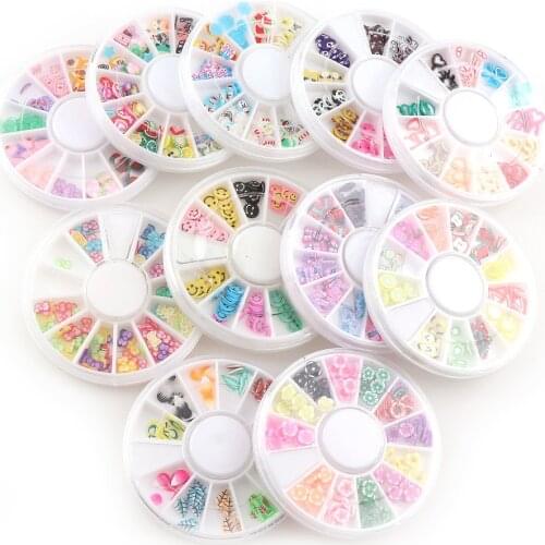 12 grids / Set Soft Pottery Fruit Cake Flower Animal Nail Art Decorations Beautiful DIY Handmade Soft Pottery Accessories DK956
