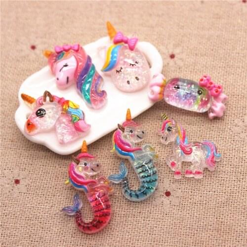 12pcs New Cute Resin Glitter Unicorn/Candy Miniature Figure DIY Home Decoration Charm Craft