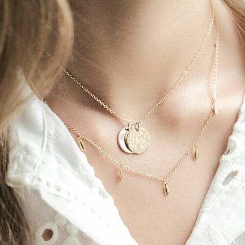 2 Pcs/Set Fashion Necklaces Women Simple Geometric Disc Pendant Golden Double Necklace Set Ladies Charm Beach Jewelry