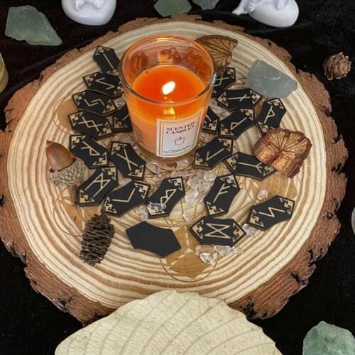 24pcs Handmade Wooden Nordic Rune Card Set Rune Stones Blank Rune Cards Rune Runes Divination Collection 1pc Bag Storage H0P3