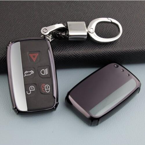 Car Key Fob Cover Case Chain Ring For Range Rover Sport Evoque Velar Discovery 4 5 LR4 Jaguar XE XF XJ F-PACE F-TYPE Black