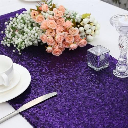 Free Shipping Wholesale 10Pieces Purple 12"x108" sequin Table Runners Wedding Party Banquet Decoration Fast delivery time