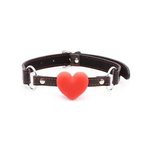 Free shipping!Heart Gag Rubber& PU Leather Open Mouth Gag Harness Ball Heart Shape Couple Game Flirting Oral Sex toys For Woman