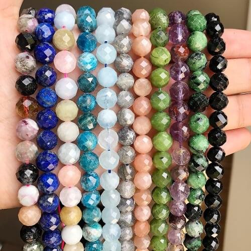 Natural Stone Beads AAA Apatite Aquamarines Sunstone Tourmaline Beads Faceted Crafts for Jewelry Making DIY Bracelets 7.5inch