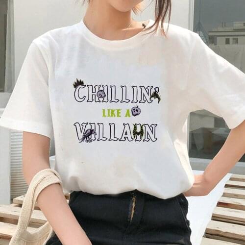 Disney Chillin Like A Villain Halloween Graphic T Shirt Women O-neck Tees Funny Harajuku Girls Tshirt Dropship