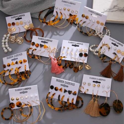 IFMIA New Trendy Leopard Acrylic Pearl Drop Earrings Set For Women Female Elegant Geometric Alloy Earring 2020 Bohemian Jewelry