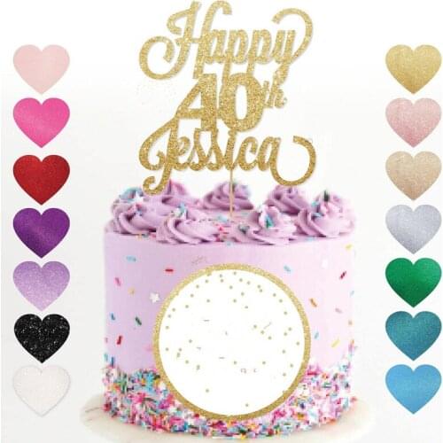 Customised Happy 40th Birthday glitter Gold cake topper personalised 30th, 40th, 50th, 60th, 70th, 80th, 90th Party Decorations