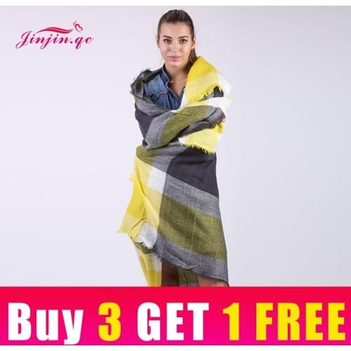 Jinjin.QC Brand Winter Scarf 2019 Tartan Cashmere Scarf Women Plaid Blanket Square Acrylic Basic Shawls Womens Scarves And Wraps