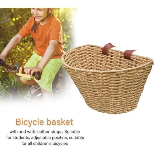 Bicycle Handlebar Basket Durable Plastic Rattan Hand-woven Waterproof Mountain Bike Storage Basket Children backpack