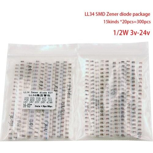 LL34 SMD Zener diode package 1/2W 3v-24v 15kinds *20pcs=300pcs 1N4148 KIT