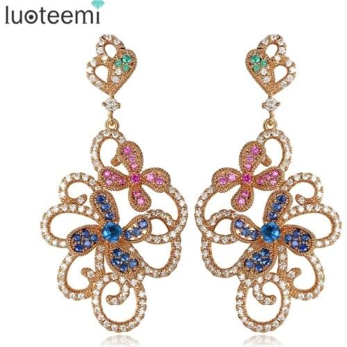 LUOTEEMI Brand Luxurious Drop Earrings White Champagne Gold Color Shining Multi CZ Brincos for Women Wedding Jewelry Party Gifts