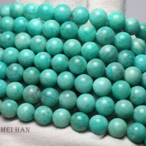 Meihan Free Shipping (1 strand) 9.5-10.5mm natural A Mozambique amazonite smooth round beads stones for jewelry making design