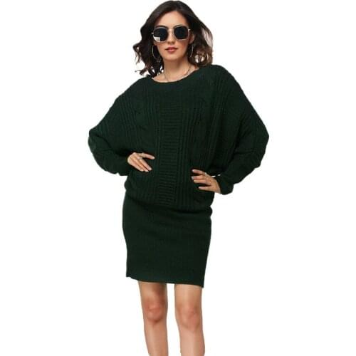 Fashion Loose Bat Sleeve Long Elegant Pullover Sweater Dress