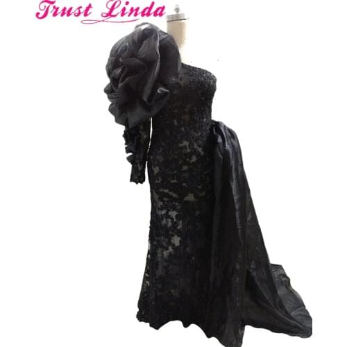 Fashion Evening Pageant Dresses One Shoulder Long Sleeve Unique Design Prom Gown for Wedding Party