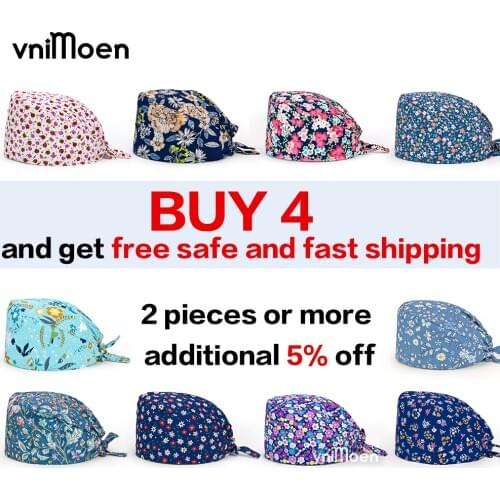 Cartoon Printing Biological research staff work hat Cotton scrub cap beauty salon work cap lab hat pet caring chirurgie chapeau