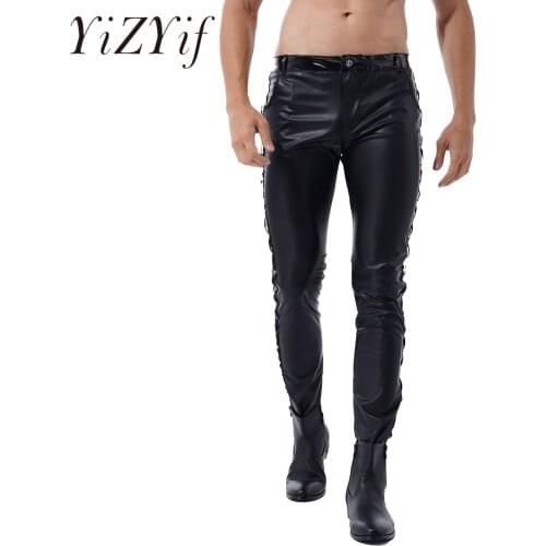 Mens Faux Leather Shiny Pants Leggings Fashion Low Waist Tight Trousers Pole Dance Rave Clubwear Stage Performance Costunme