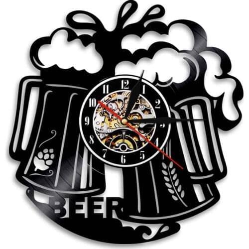 Beer Time Cheers Vinyl Record Wall Clock Pub Bar Tavern Decor Bartender Brew Brewery Alcohol Liquor Wall Art Silent Quartz Clock